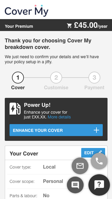 Cover My Breakdown chat widget (mobile)